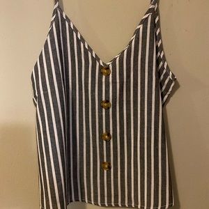 Denim Blue & White Striped Tank Top